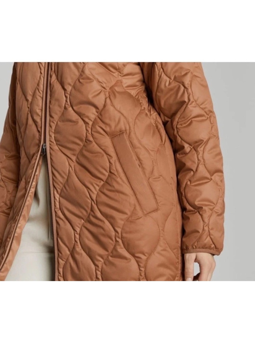 Everlane ReNew Long Liner Quilted Jacket Women’s Medium MIDI Rust Brown Tawny - Picture 5 of 16